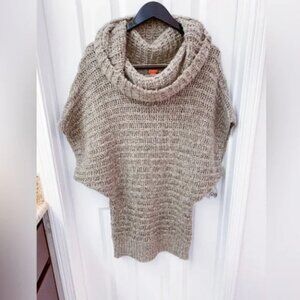 Akualani cowl neck wool/mohair blend chunky knit fringed poncho sweater